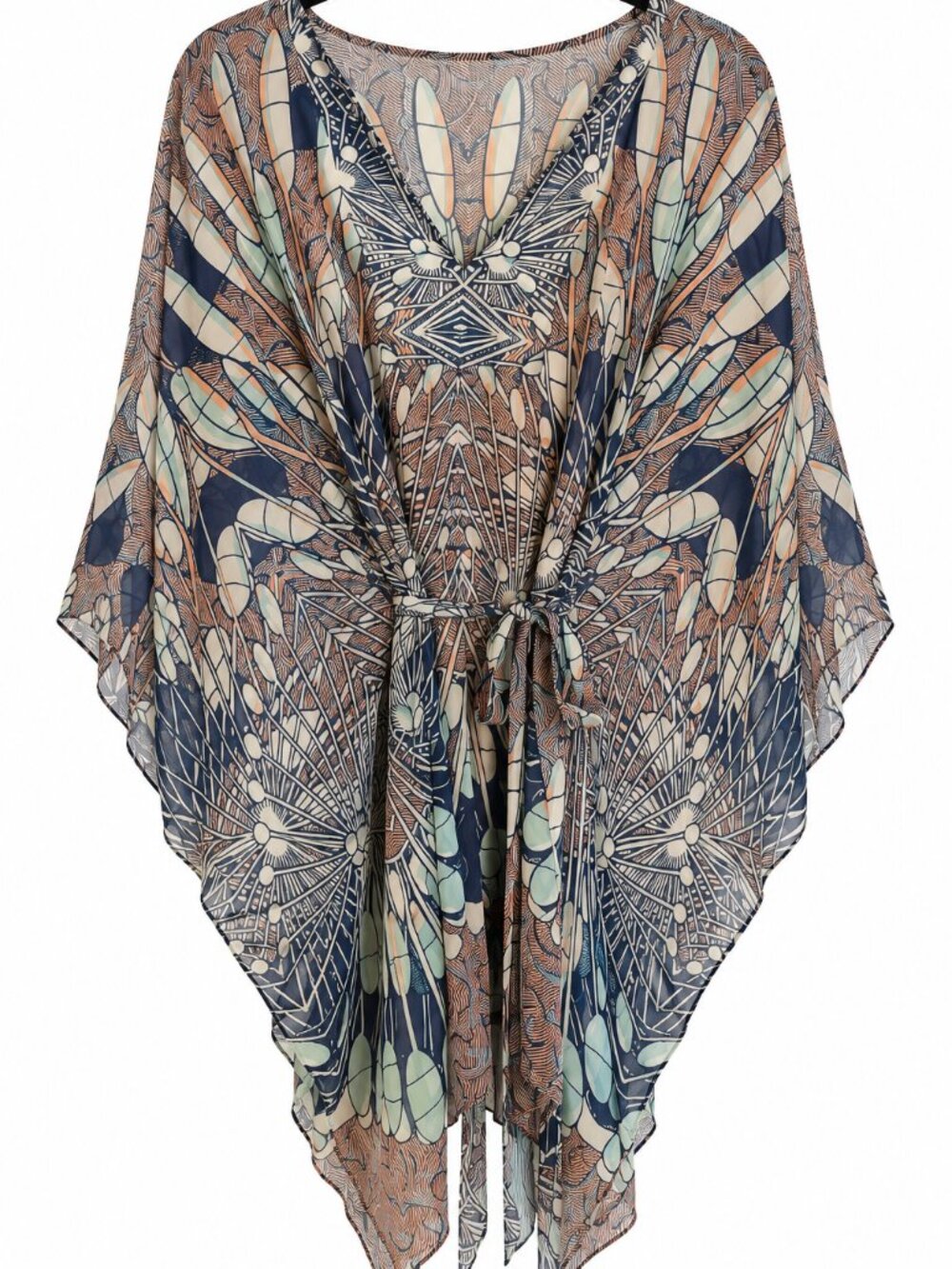 BCBGMAXAZRIA Y2K Butterfly Print Kaftan Kimono Dress Tie Waist